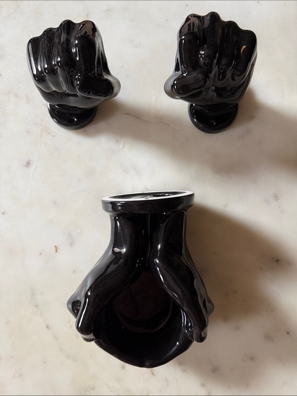 Iconic Nancy Funk Black Ceramic Hands Set - Pair of hands and cup holder